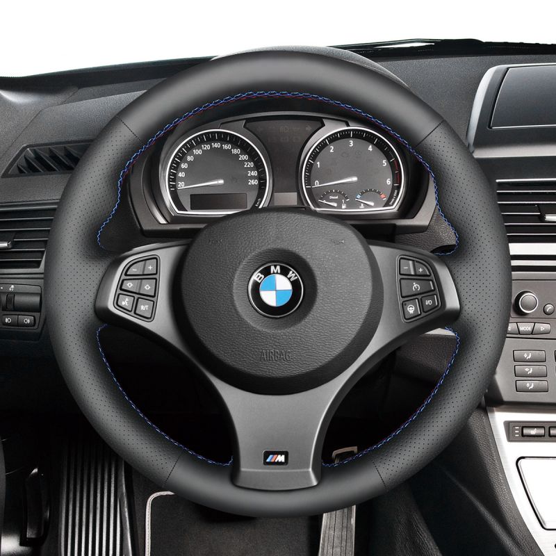Loncky Auto Custom Fit OEM Black Genuine Leather Car Steering Wheel